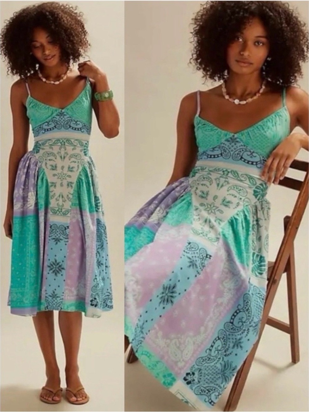 Free People Wish You Would Midi Dress Bohemian Bandana Tropical Size XL